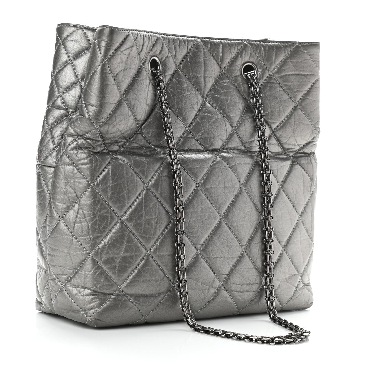 Chanel Metallic Aged Calfskin Quilted Reissue 2.55 Tote Dark Grey 3 of 12
