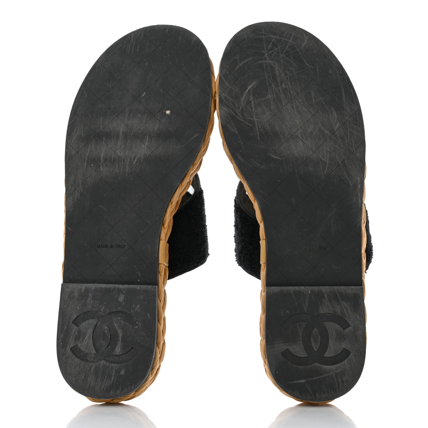 Chanel Terry Cloth Raffia CC Logo Thong Sandals 41 Black 5 of 9