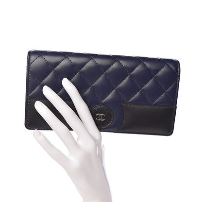 Chanel Lambskin Quilted Large Gusset Flap Wallet Navy Black 2 of 9