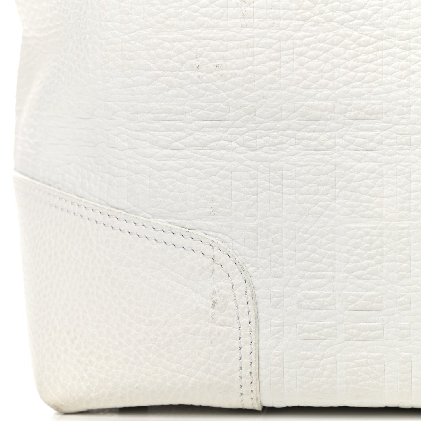 Signature Grain Calfskin Check Embossed Tote White