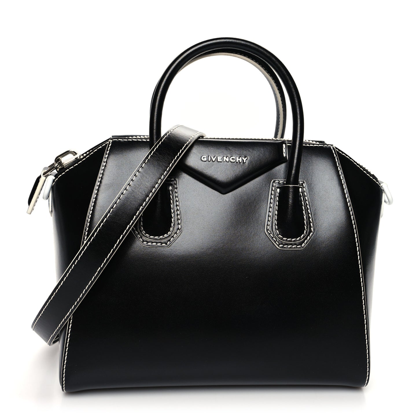 Calfskin Contrast Topstitch Small Antigona Black White