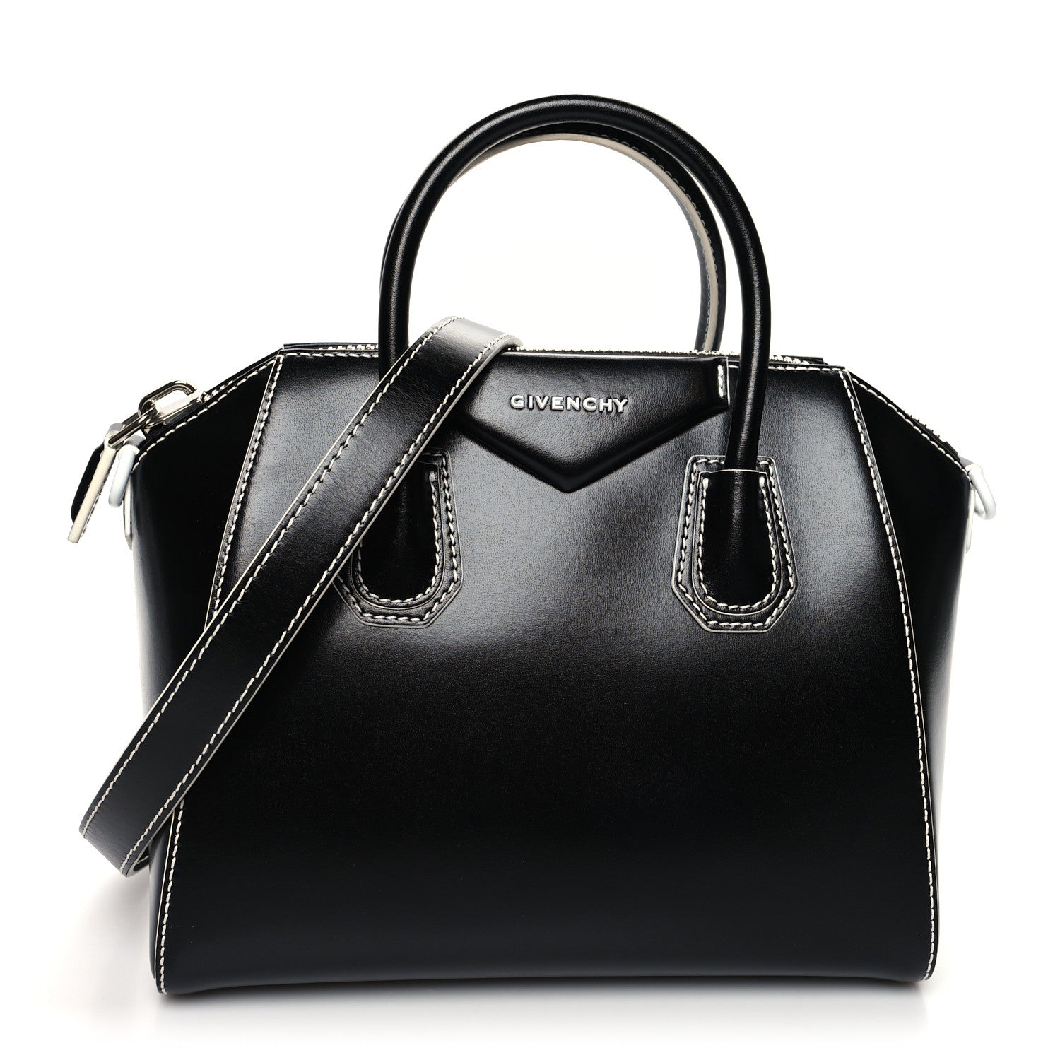 Givenchy Calfskin Contrast Topstitch Small Antigona Black White 1 of 14