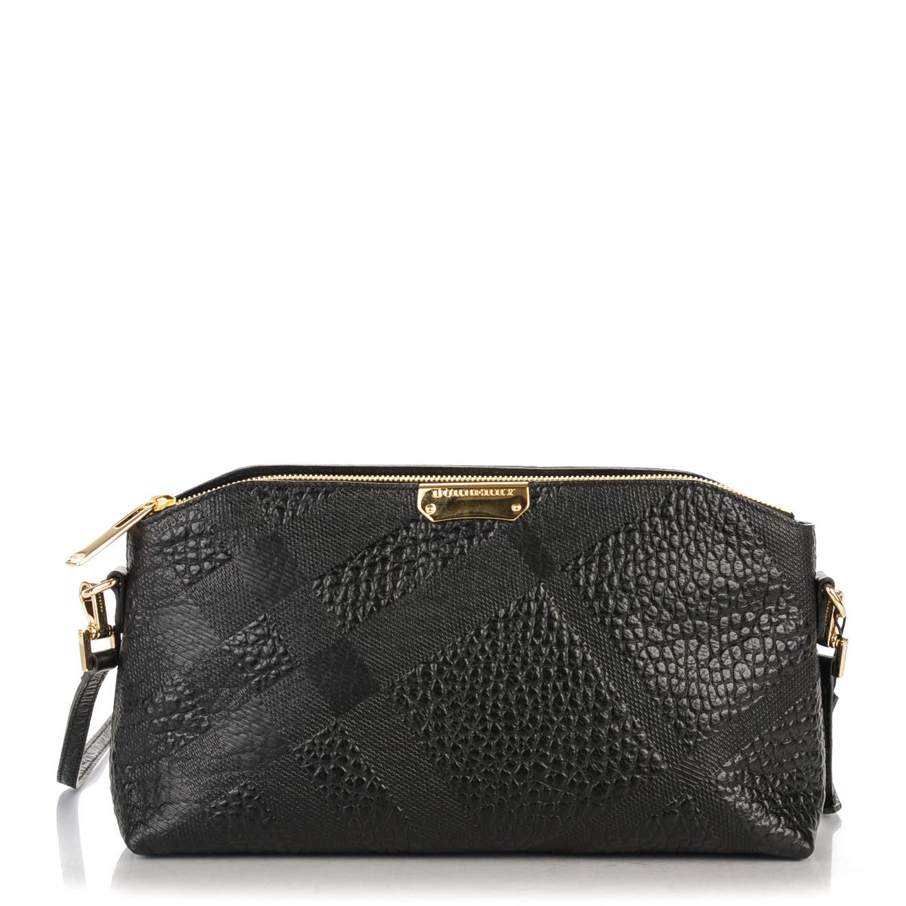 Signature Grain Calfskin Check Embossed Small Chichester Crossbody Clutch Bag Black