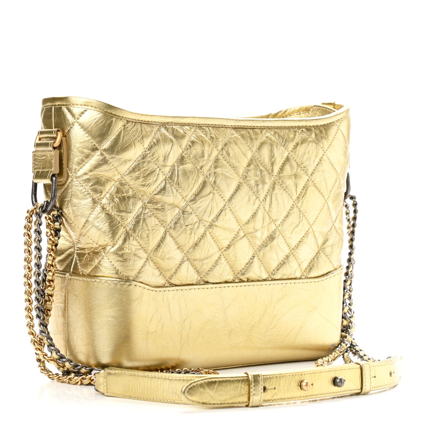 Metallic Aged Calfskin Quilted Medium Gabrielle Gold