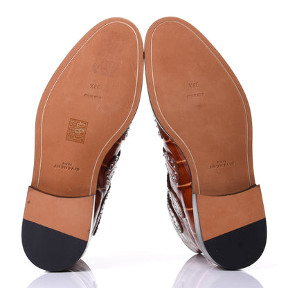 Givenchy Crocodile Embossed Calfskin Studded Elegant Flat Bootie 38.5 Brown 7 of 10