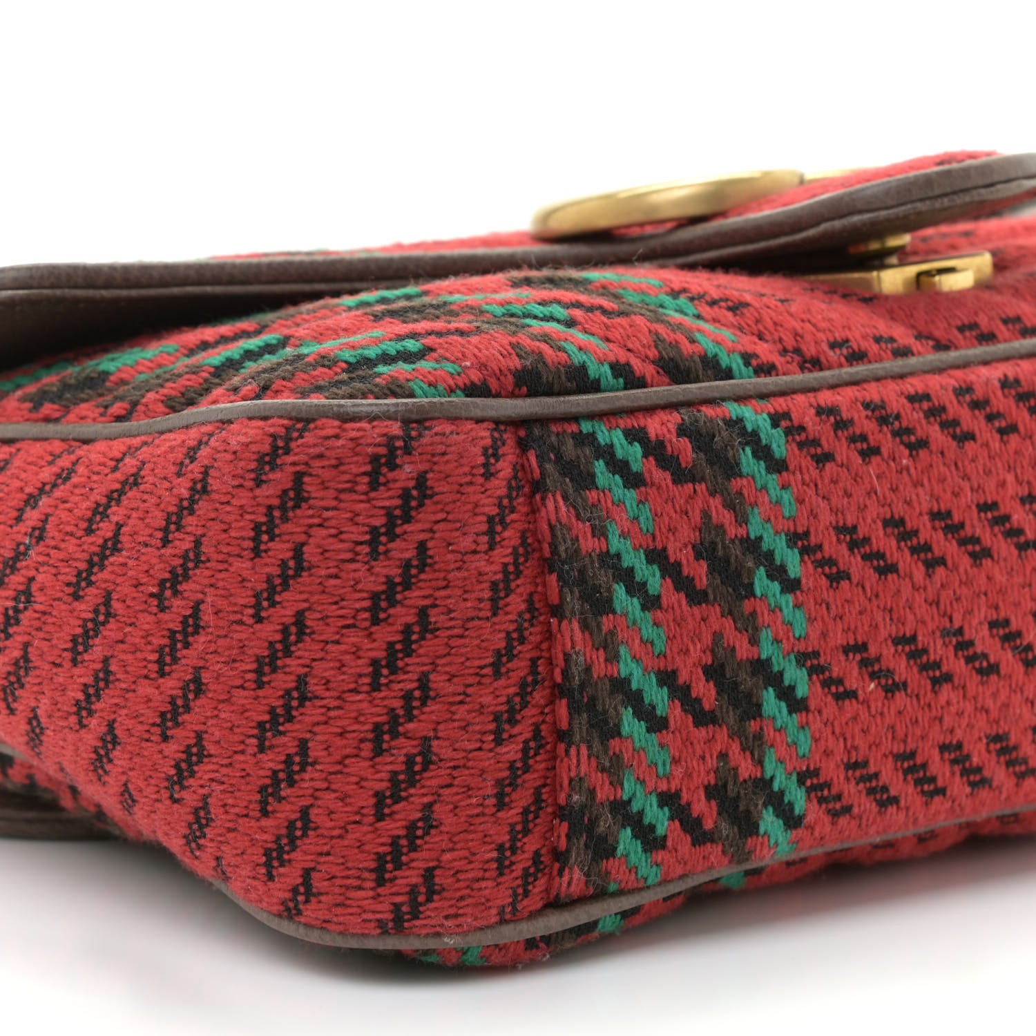Gucci Wool Tweed Textured Dollar Calfskin Matelasse Diagonal Plaid Small GG Marmont Shoulder Bag Red Green Multicolor New Acero 4 of 8