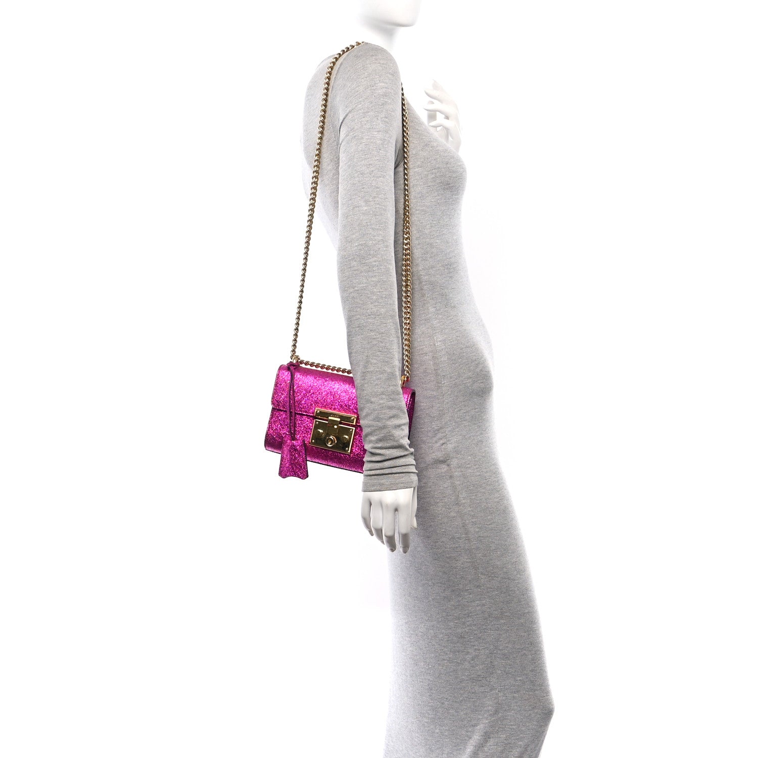 Gucci Galassia Small Padlock Shoulder Bag Fuxia 2 of 10