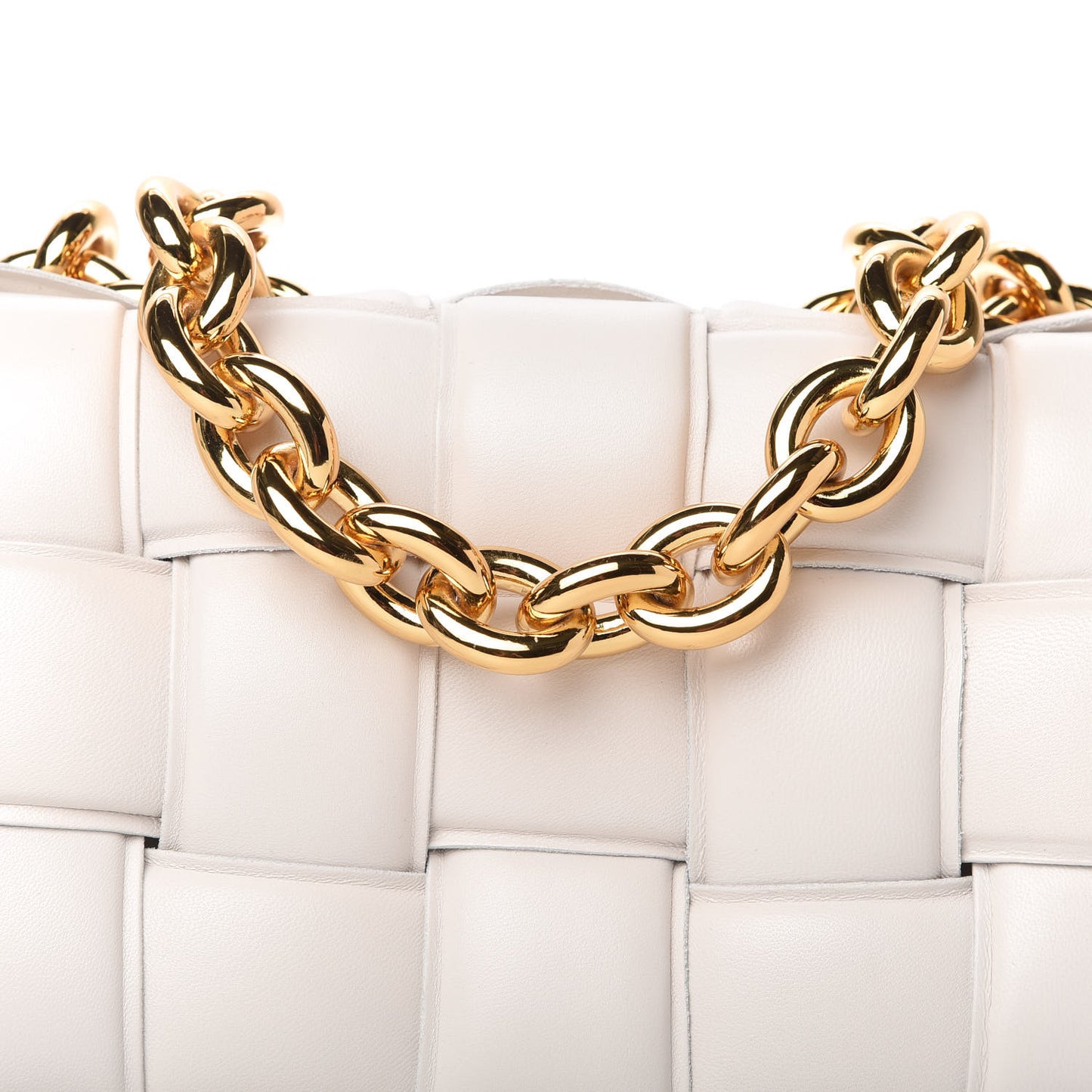 Lambskin Maxi Intreccio Padded Chain Cassette Crossbody Bag White