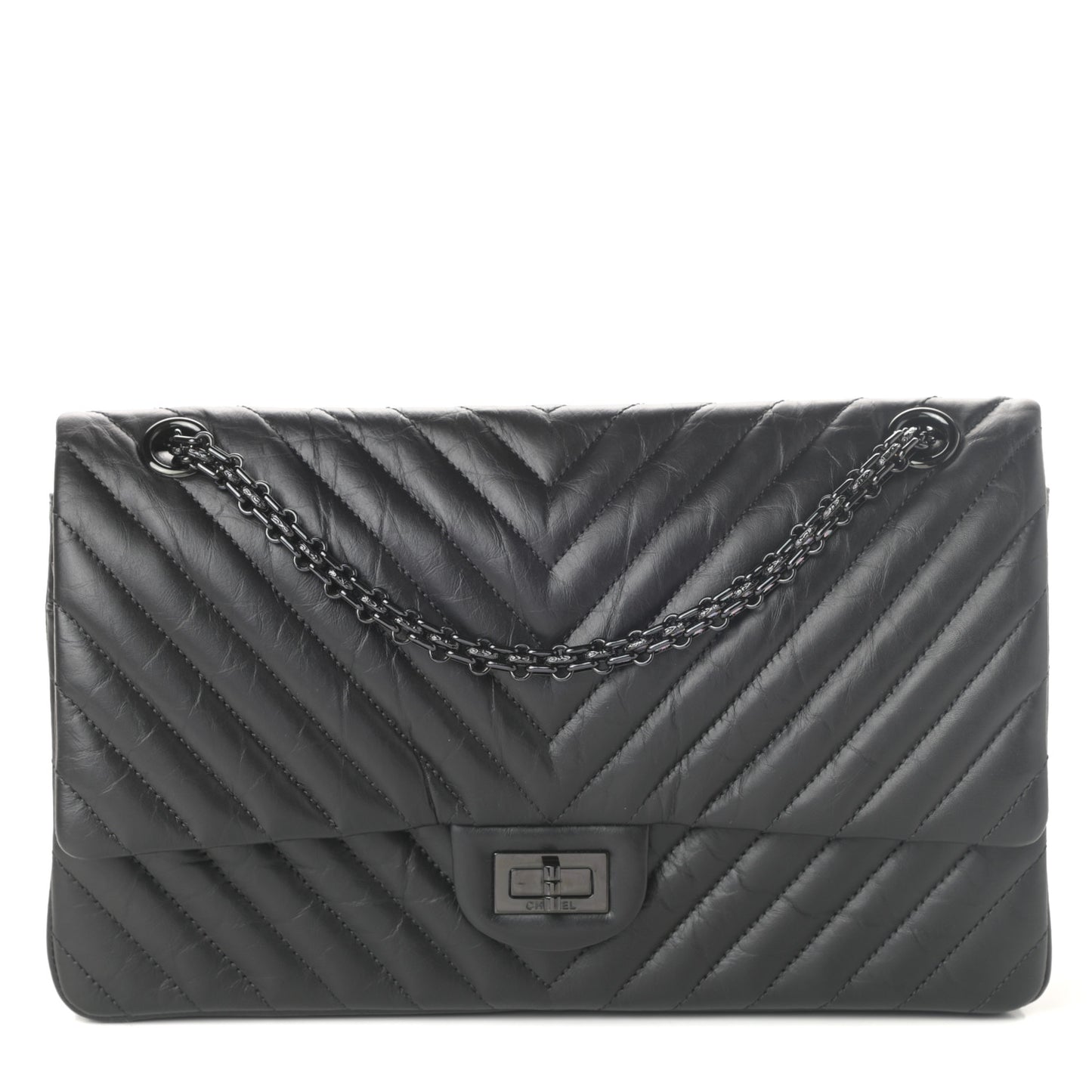 Aged Calfskin Chevron Quilted 2.55 Reissue 226 So Black