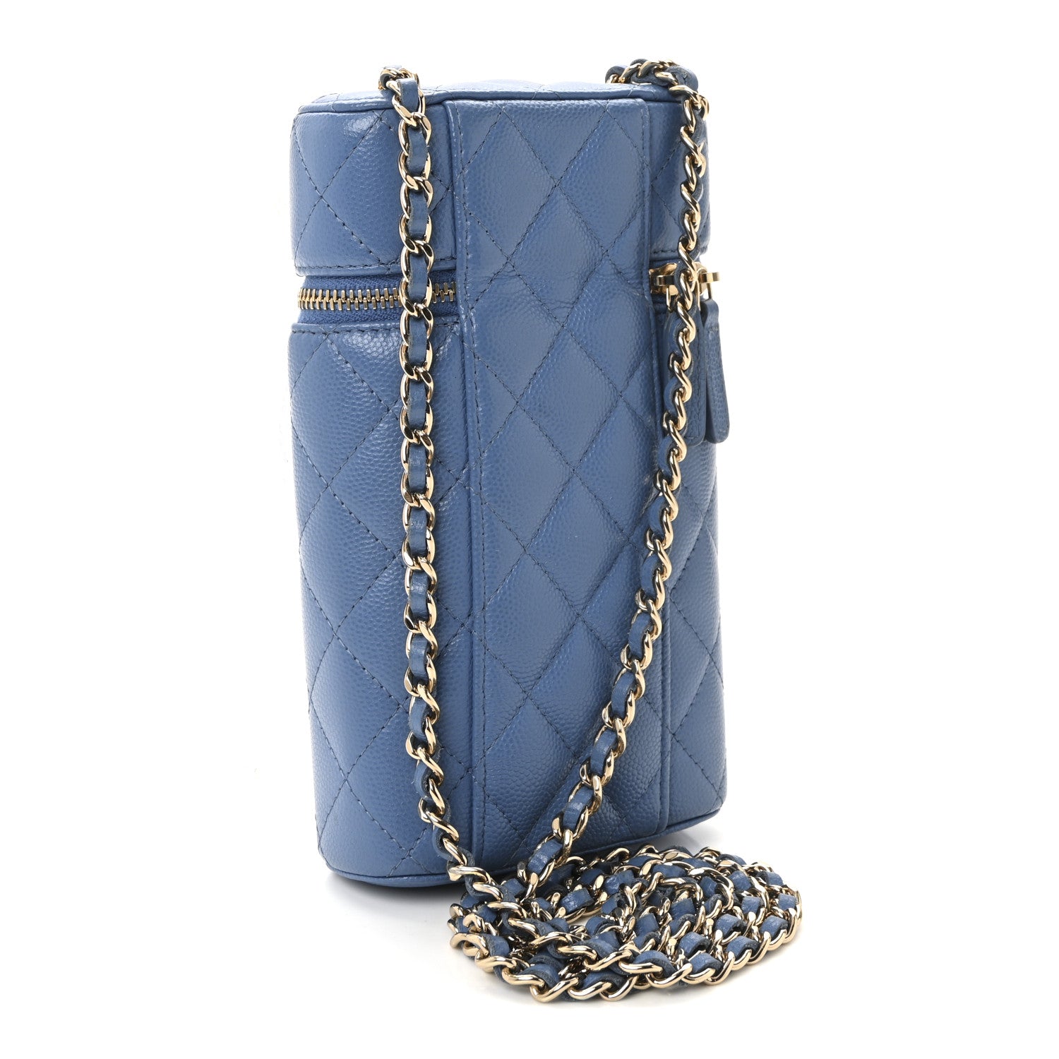 Chanel Caviar Quilted Phone Holder With Chain Blue 3 of 10