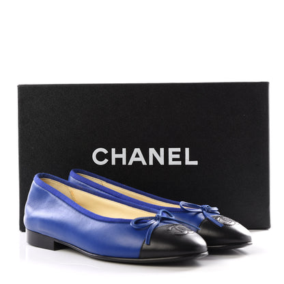 Chanel Lambskin Cap Toe CC Ballerina Flats 35 Blue Black 8 of 8