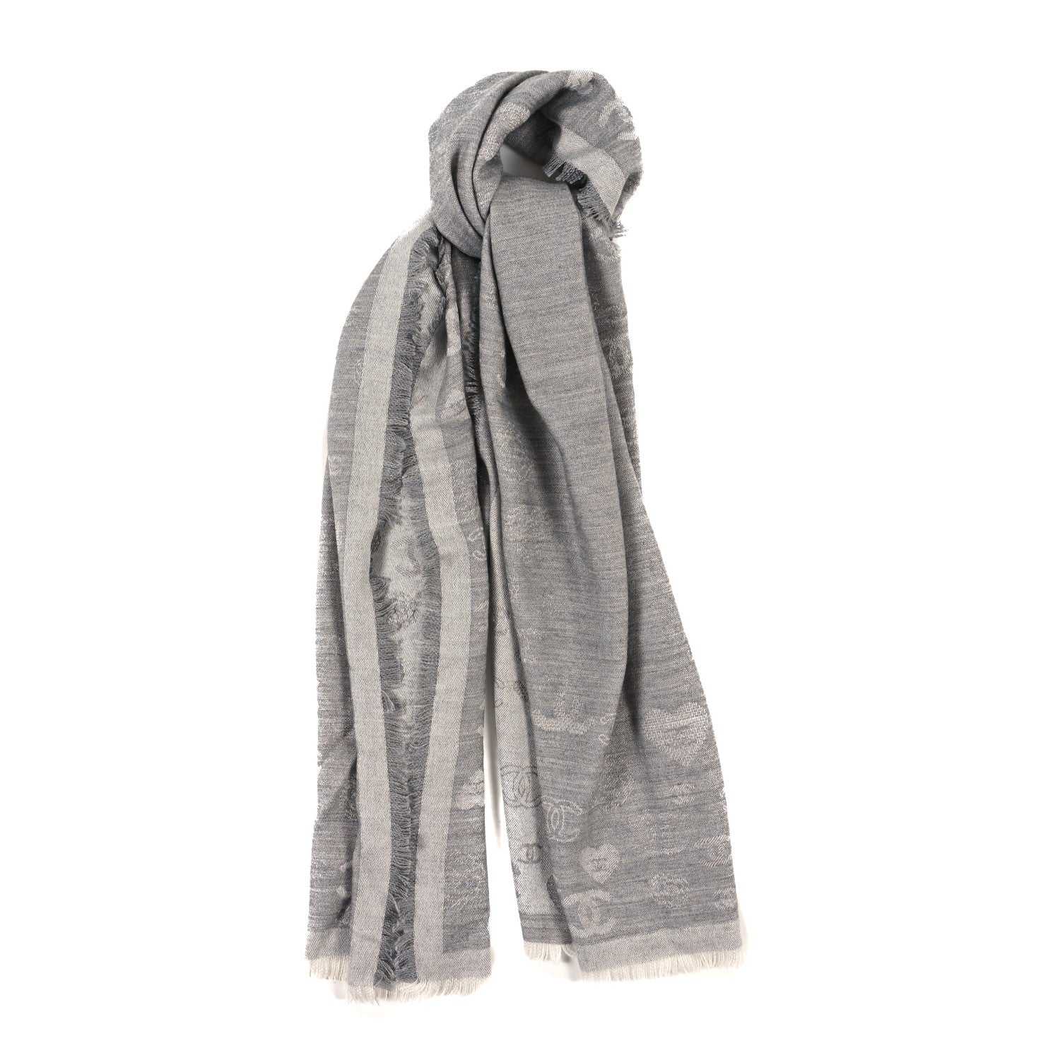 Chanel Cashmere Silk CC Heart Scarf Grey 1 of 3