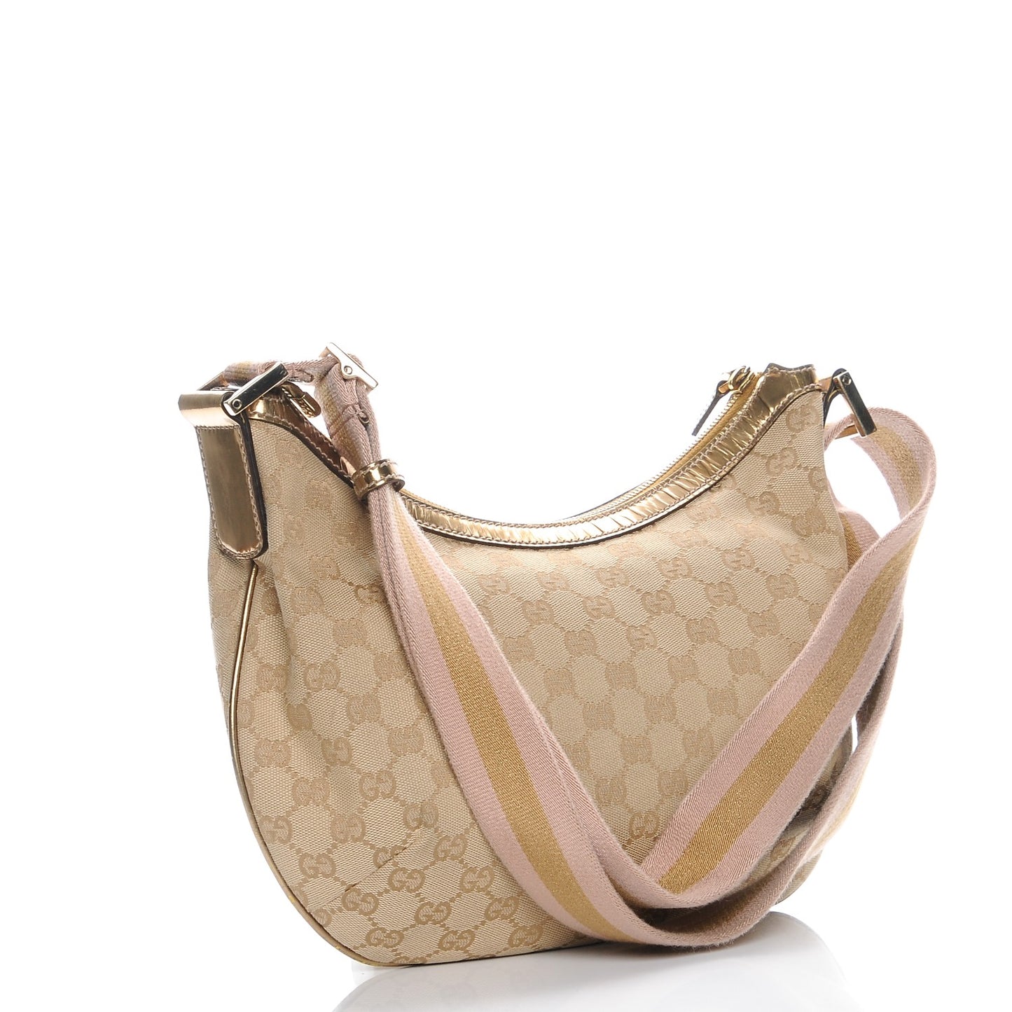 Monogram Web Medium Half Moon Hobo Gold Pink