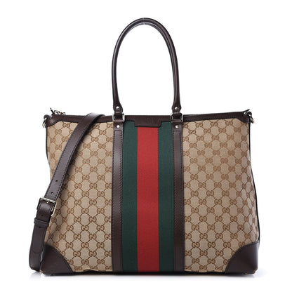 Gucci GG Canvas Vintage Web Large Tote Brown 1 of 11