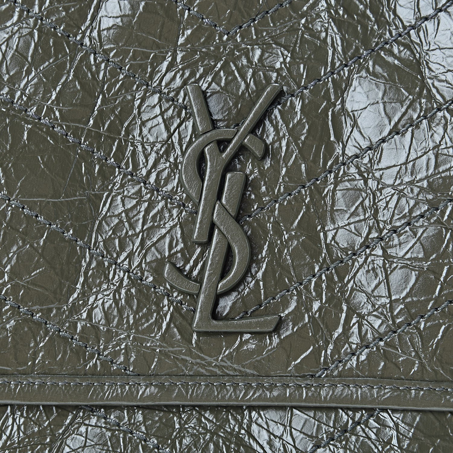 Saint Laurent Crinkled Calfskin Matelasse Monogram Medium Niki Chain Satchel Military Olive 8 of 11
