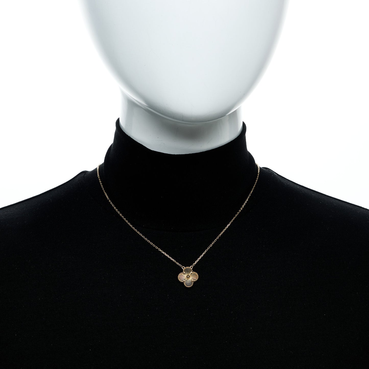 18K Yellow Gold Guilloche Vintage Alhambra Pendant Necklace