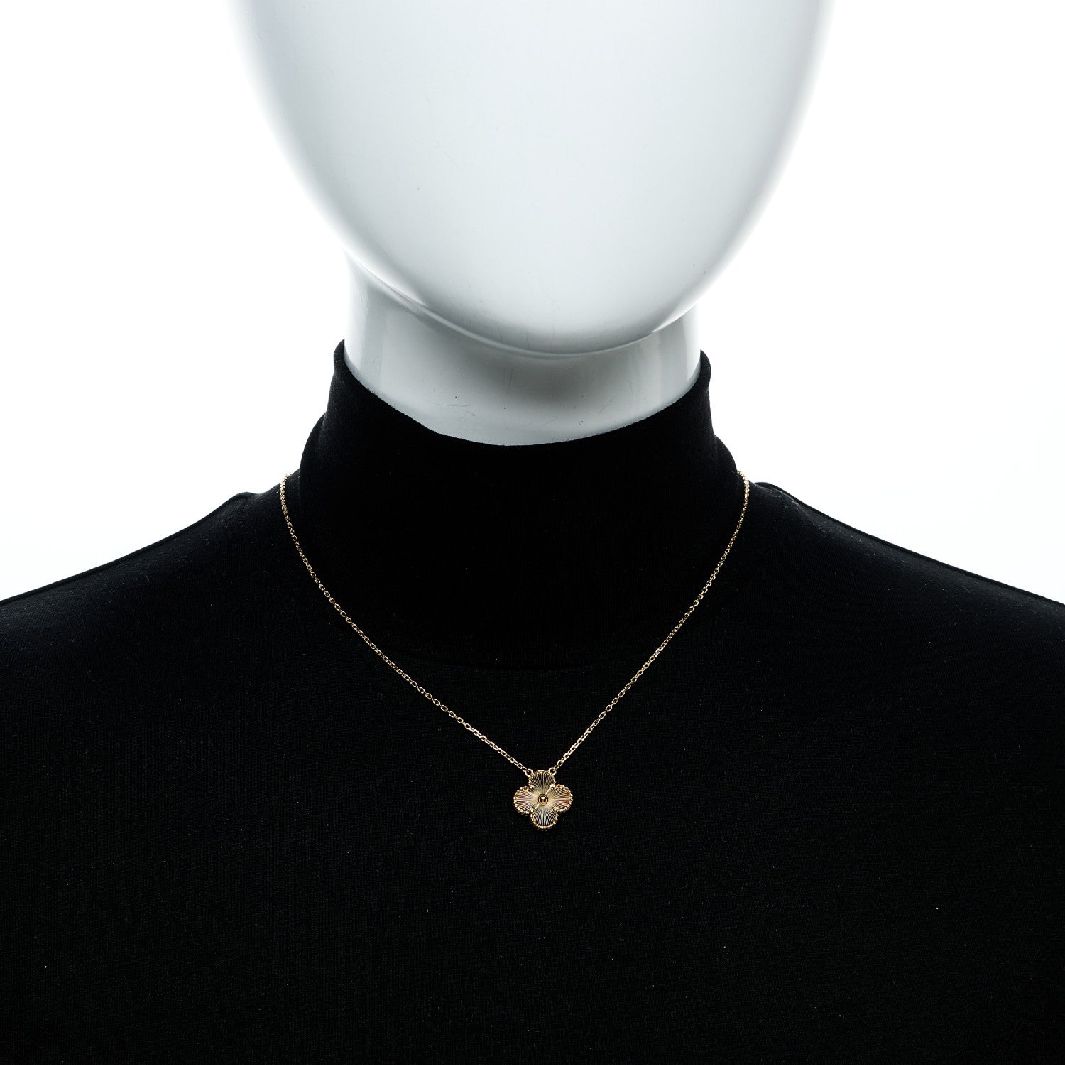 Van Cleef & Arpels 18K Yellow Gold Guilloche Vintage Alhambra Pendant Necklace 2 of 5