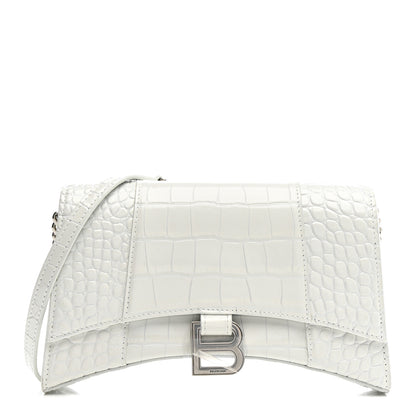 Balenciaga Shiny Calfskin Crocodile Embossed Small Hourglass Evening Chain Bag White 1 of 13