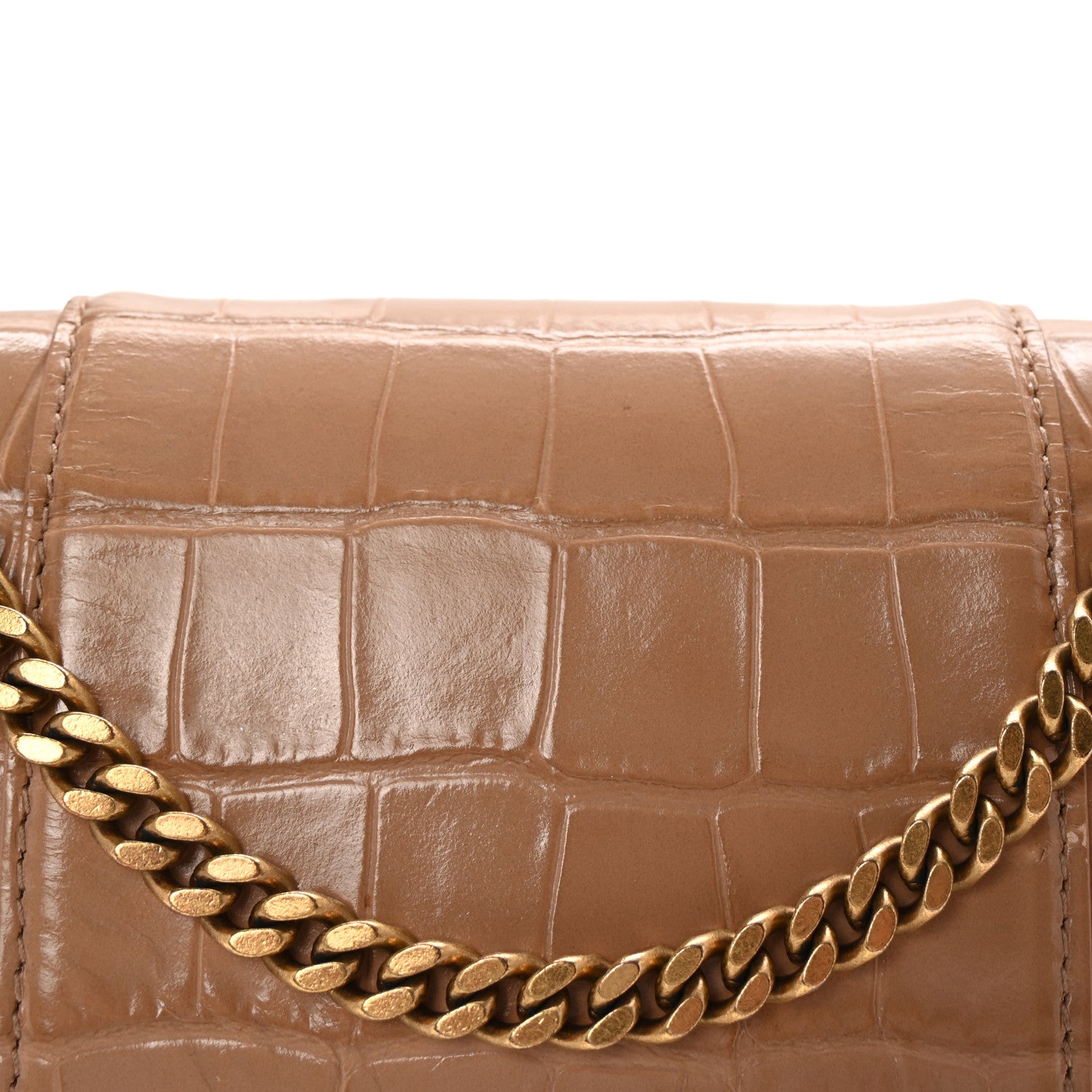Balenciaga Shiny Calfskin Crocodile Embossed Hourglass Wallet on Chain Nude Beige 7 of 9