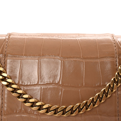 Balenciaga Shiny Calfskin Crocodile Embossed Hourglass Wallet on Chain Nude Beige 7 of 9