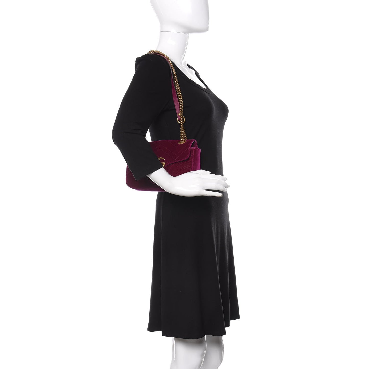 Velvet Matelasse Mini GG Marmont Shoulder Bag Fuchsia Violet Cyclamen