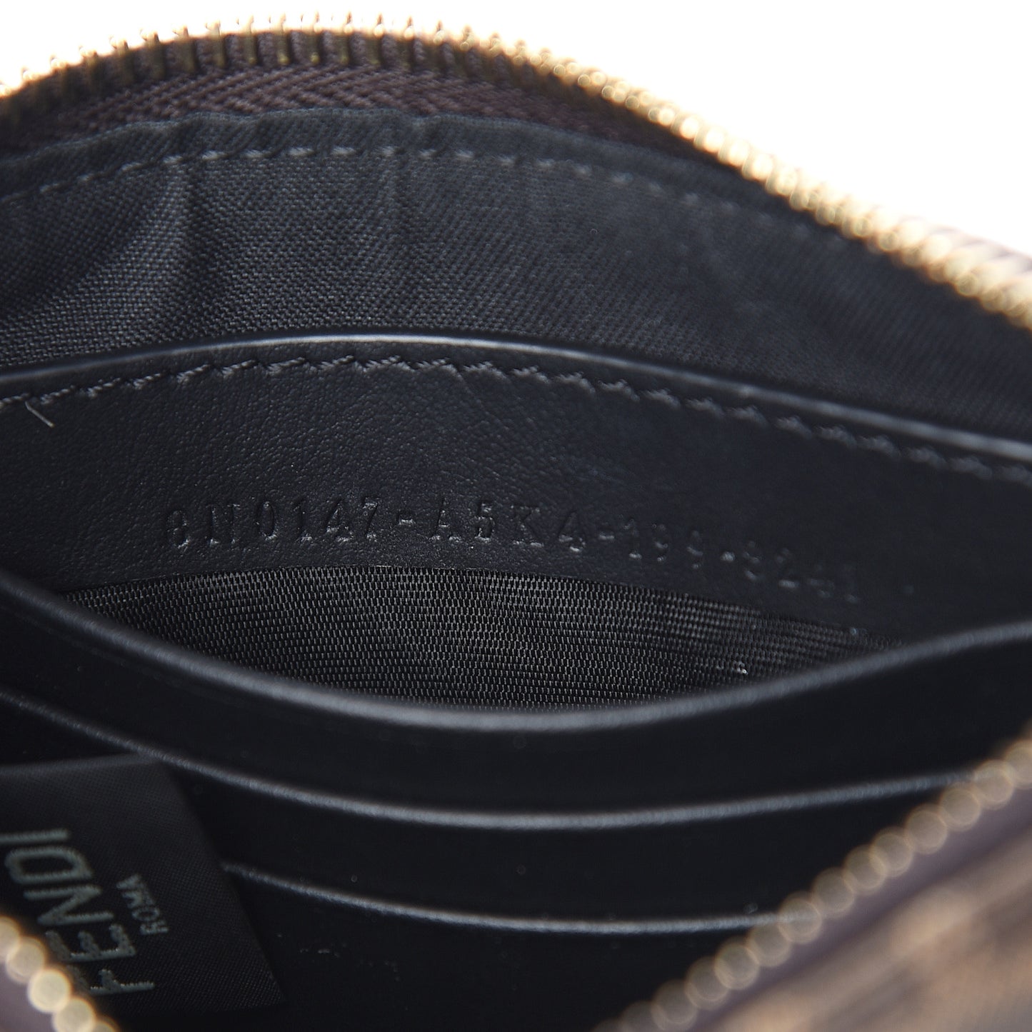 Glazed Fabric Vitello Century FF 1974 Stamp Patch XS FFreedom Flat Pouch Mogano Panna Black