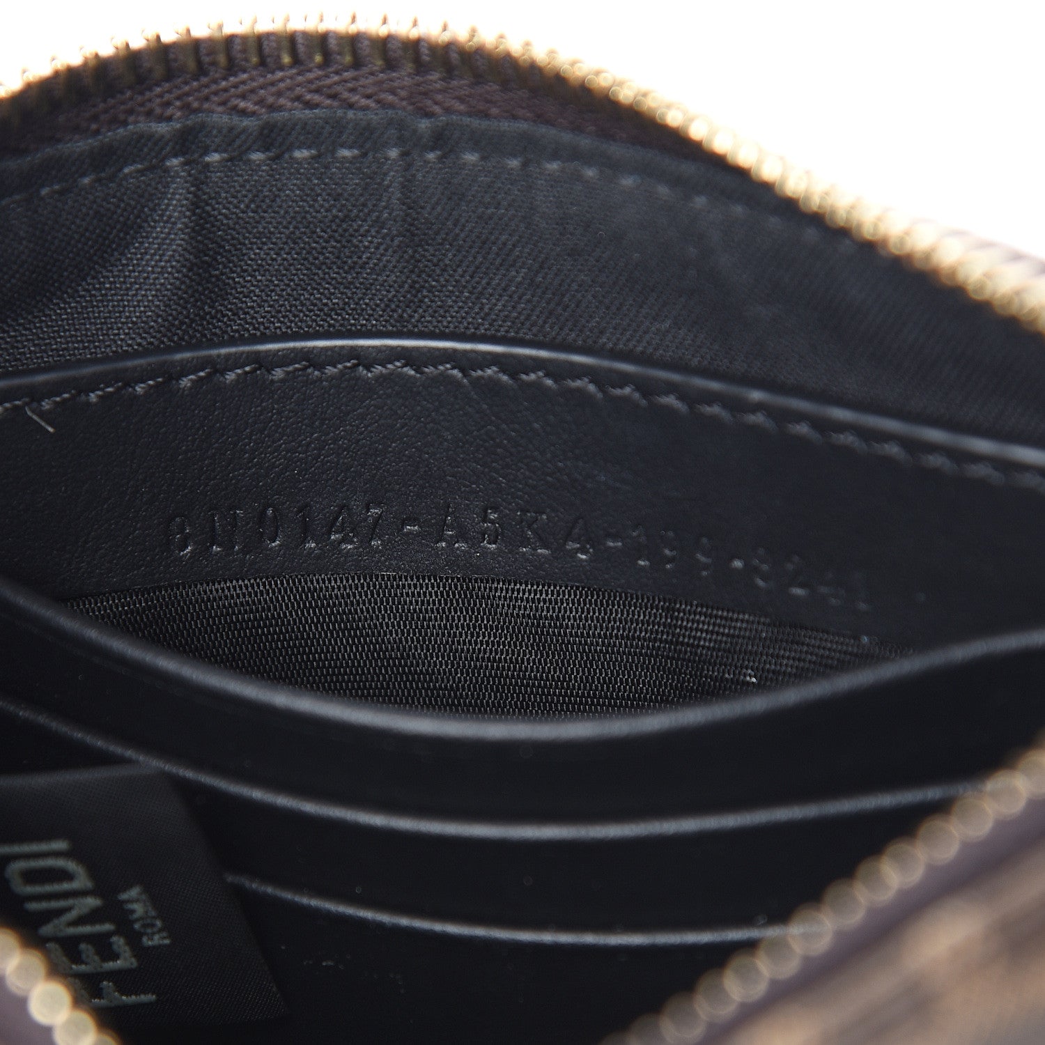 Fendi Glazed Fabric Vitello Century FF 1974 Stamp Patch XS FFreedom Flat Pouch Mogano Panna Black 6 of 6