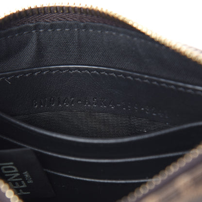Fendi Glazed Fabric Vitello Century FF 1974 Stamp Patch XS FFreedom Flat Pouch Mogano Panna Black 6 of 6