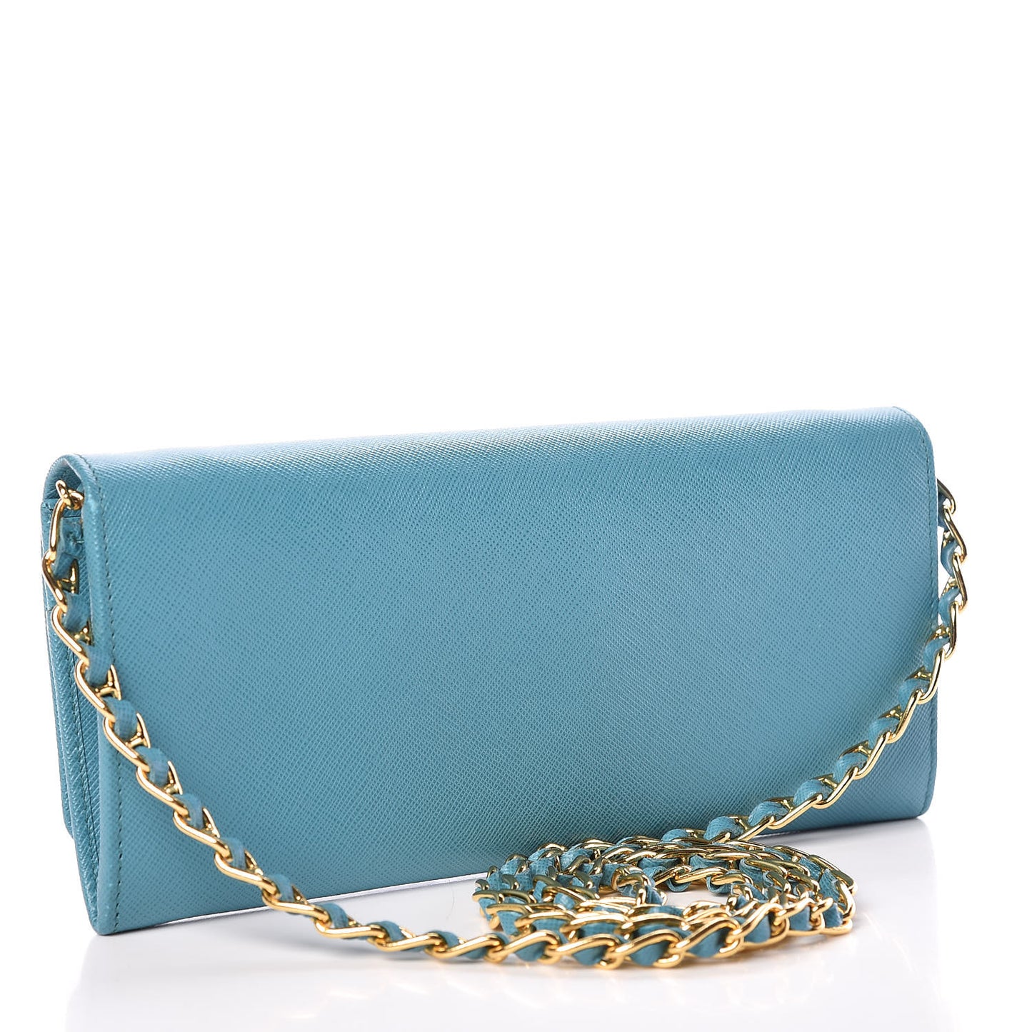 Saffiano Metal Oro Chain Wallet Turchese
