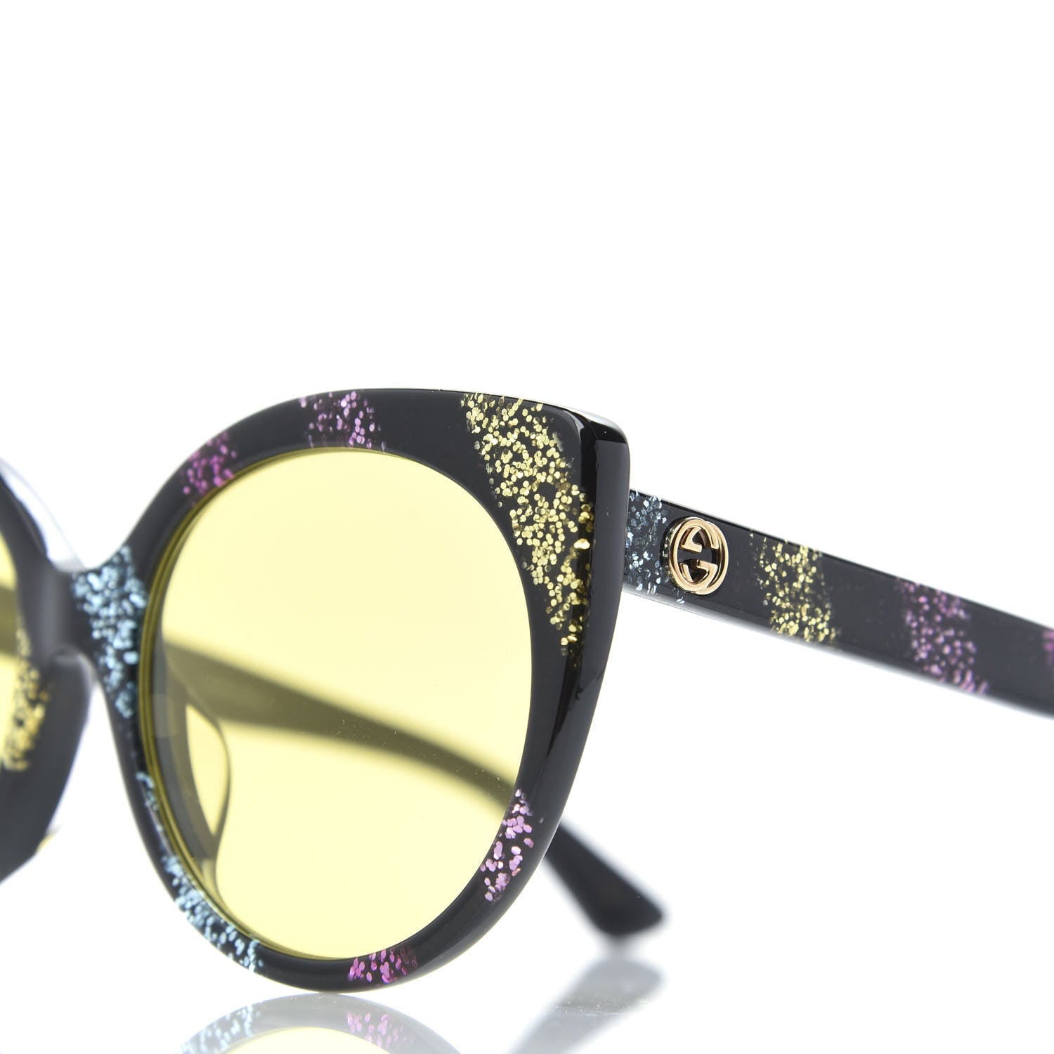 Gucci Glitter Acetate Cat Eye Sunglasses GG0325SA Black Yellow 7 of 8