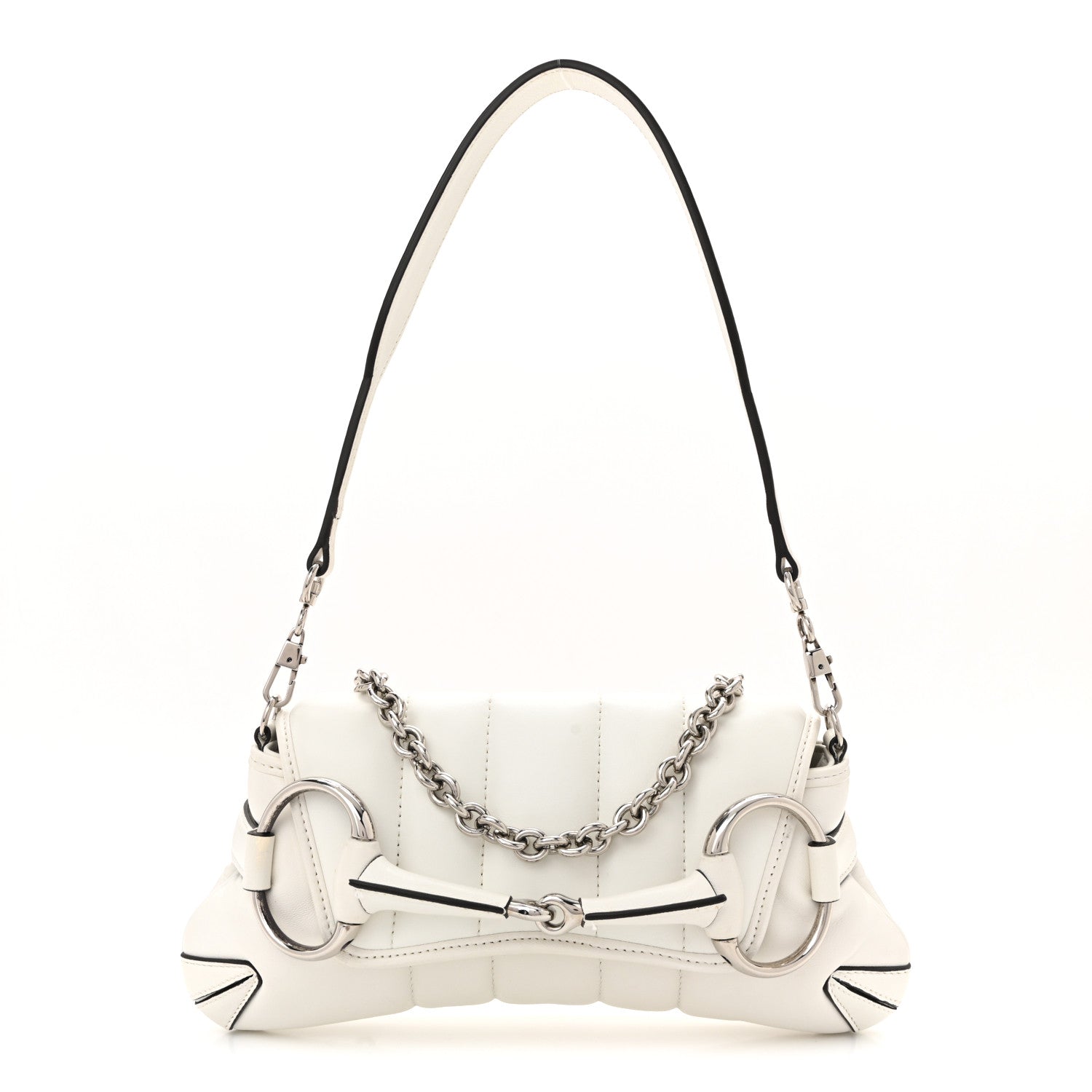 Gucci Nappa Vertical Matelasse Small Maxi Horsebit Chain Shoulder Bag Great White 1 of 13