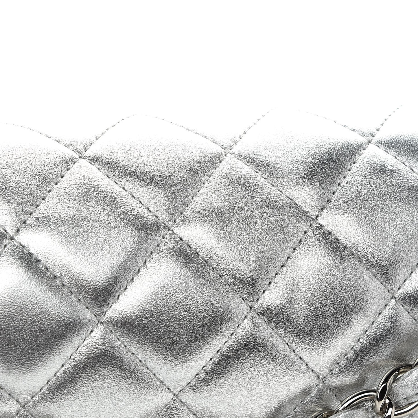 Metallic Lambskin Quilted Maxi Single Flap Silver