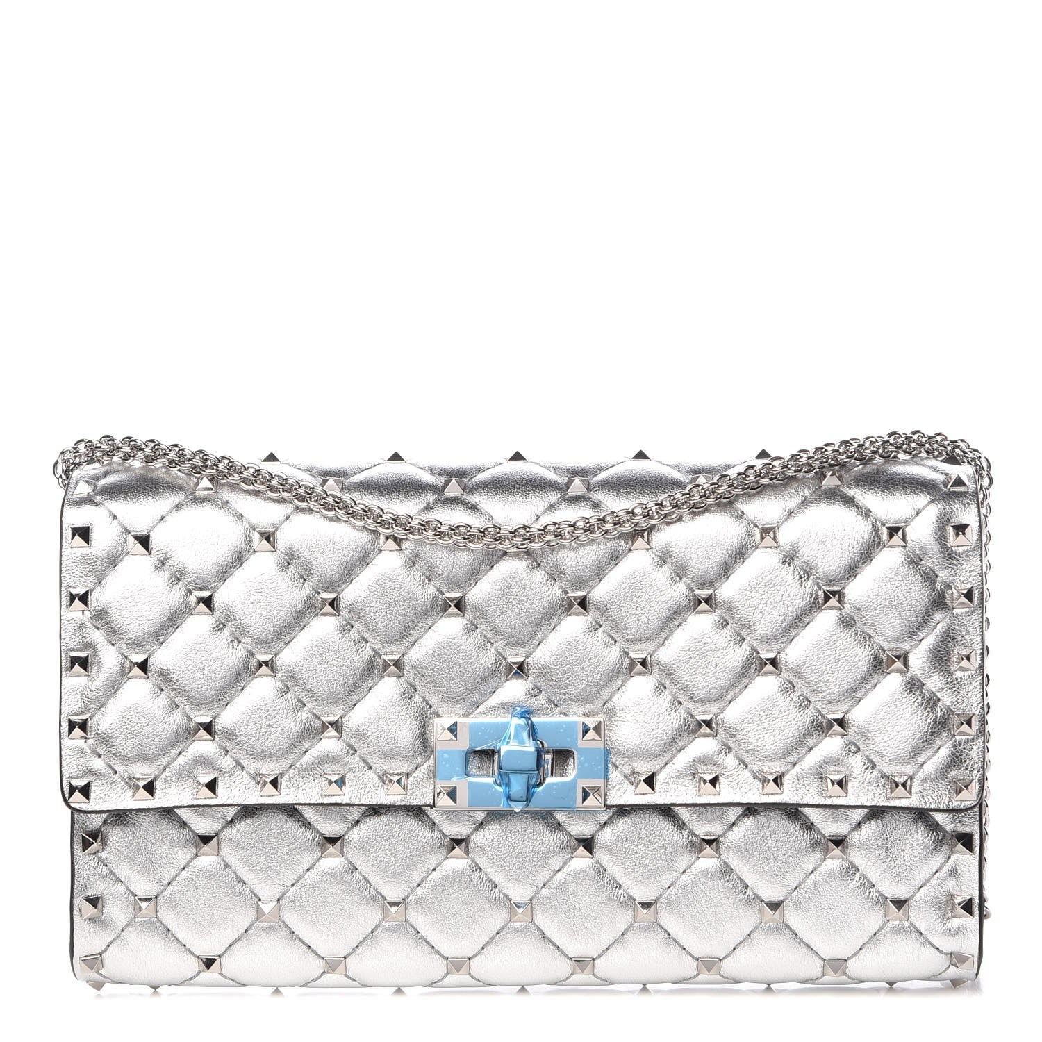 Valentino Garavani Metallic Nappa Rockstud Spike Wallet on Chain Silver 1 of 6