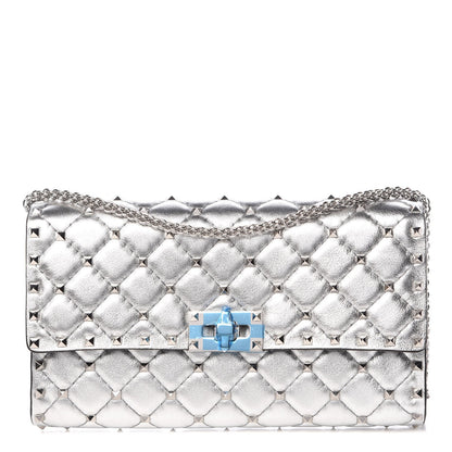 Valentino Garavani Metallic Nappa Rockstud Spike Wallet on Chain Silver 1 of 6