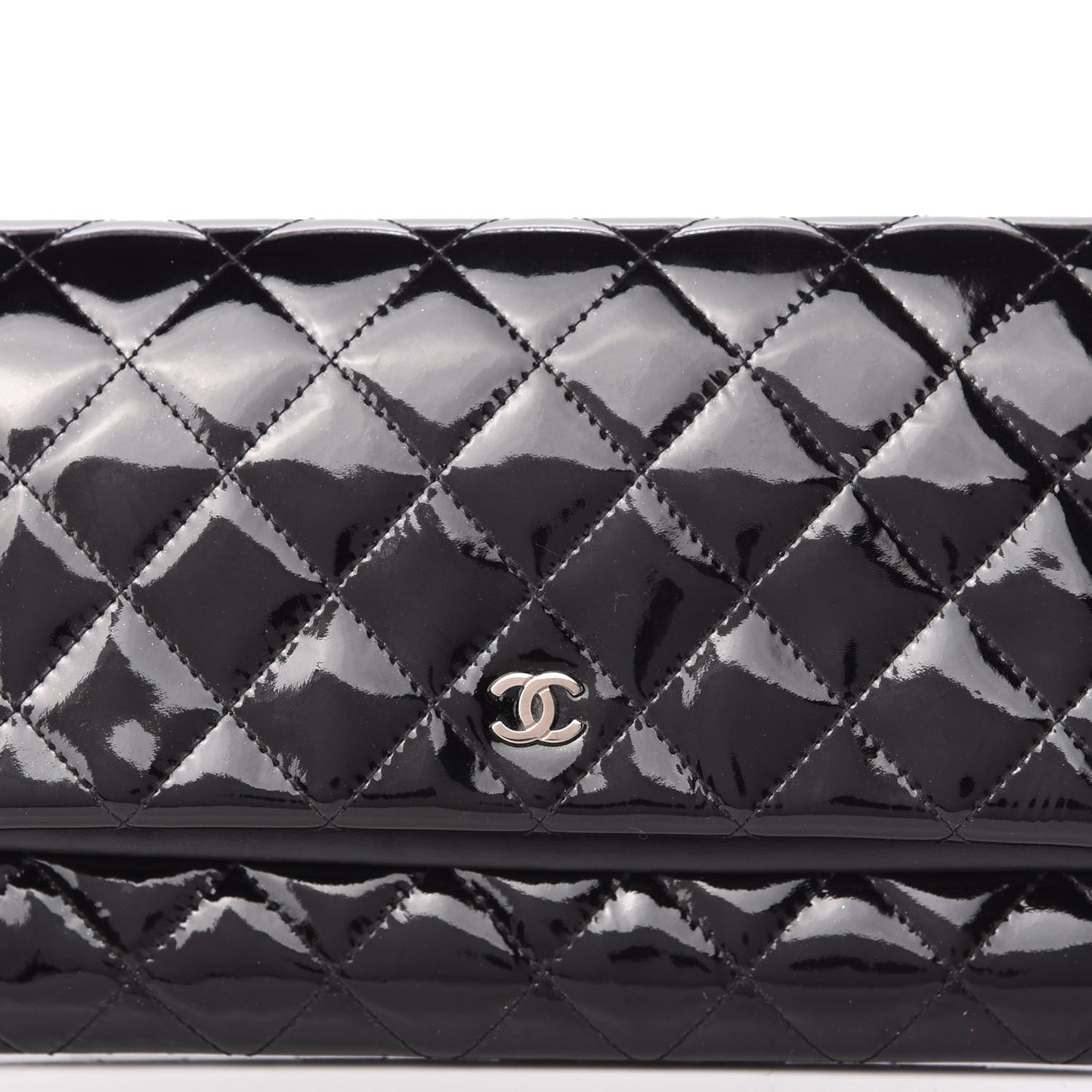 Patent Calfskin Quilted Beauty CC Clutch Black