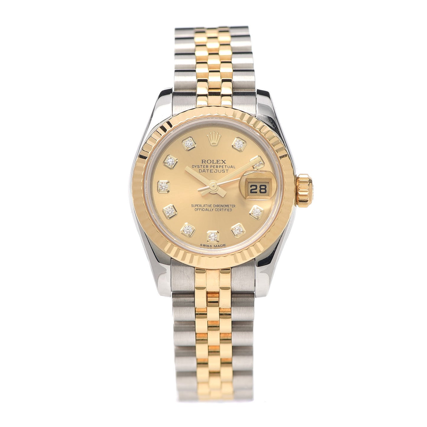 Stainless Steel 18K Yellow Gold Diamond 26mm Oyster Perpetual Datejust Watch Champagne 179173