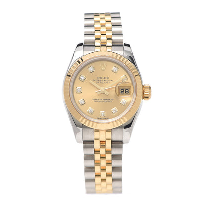 Rolex Stainless Steel 18K Yellow Gold Diamond 26mm Oyster Perpetual Datejust Watch Champagne 179173 1 of 6