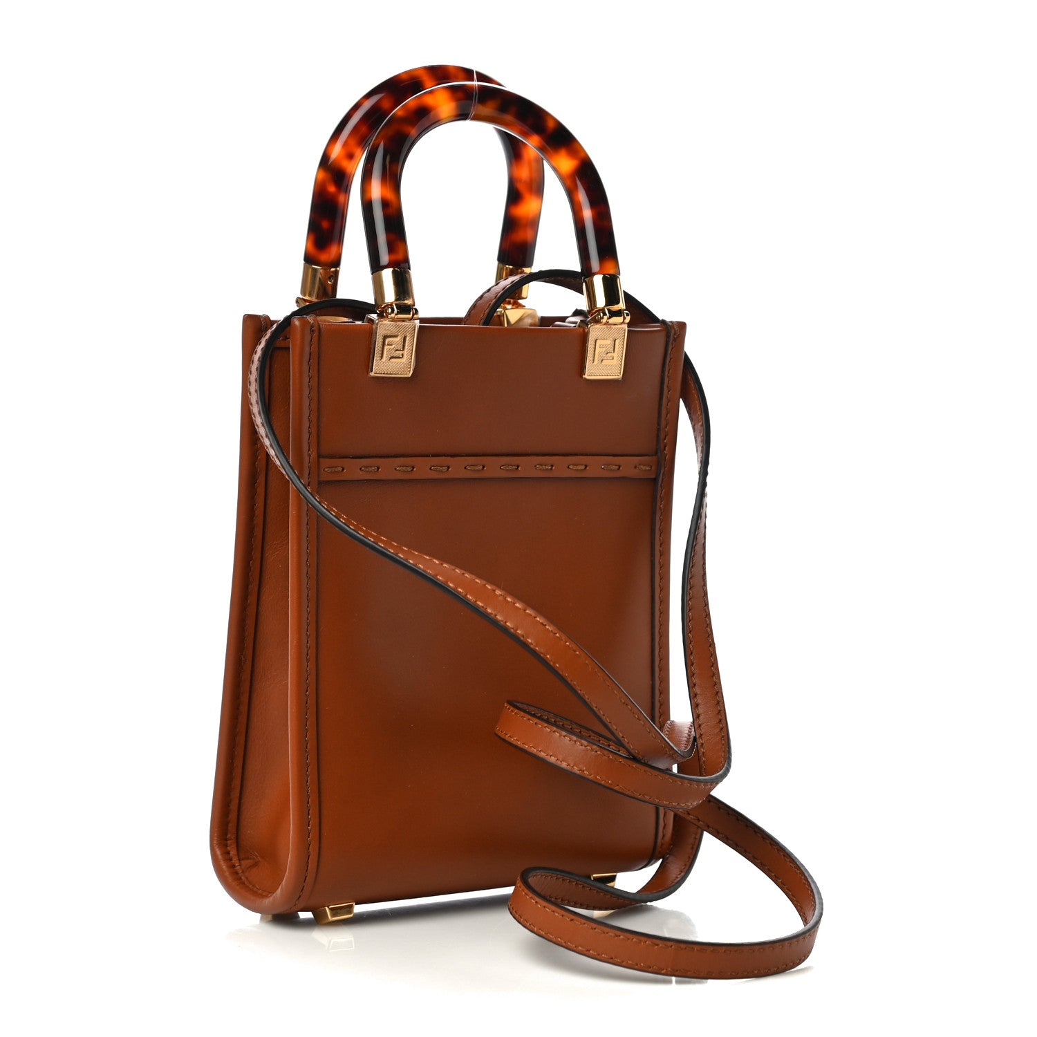 Fendi Vitello King Plexiglass Logo Embossed Mini Fendi Sunshine Shopper Tote Cuoio 2 of 10