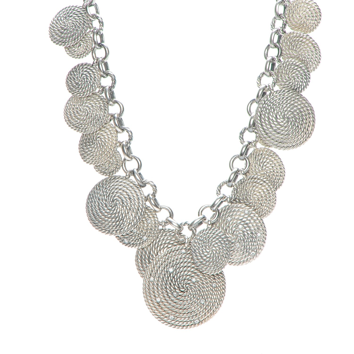 David Yurman Sterling Silver Diamond 32mm Cable Coil Necklace 1 of 6