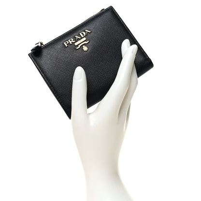 Prada Saffiano Zip Top Compact Wallet Black 2 of 7