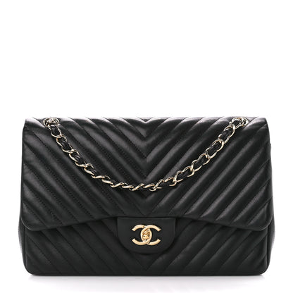 Chanel Lambskin Chevron Quilted Jumbo Double Flap Black 1 of 13