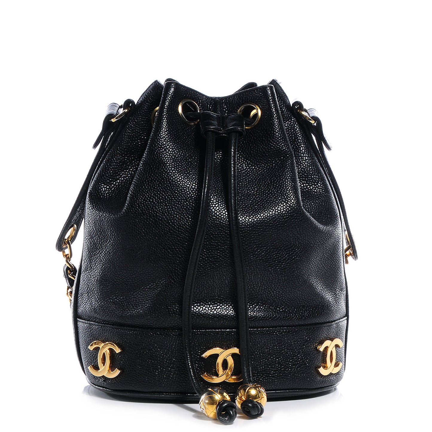 Caviar CC Drawstring Shoulder Bag Black