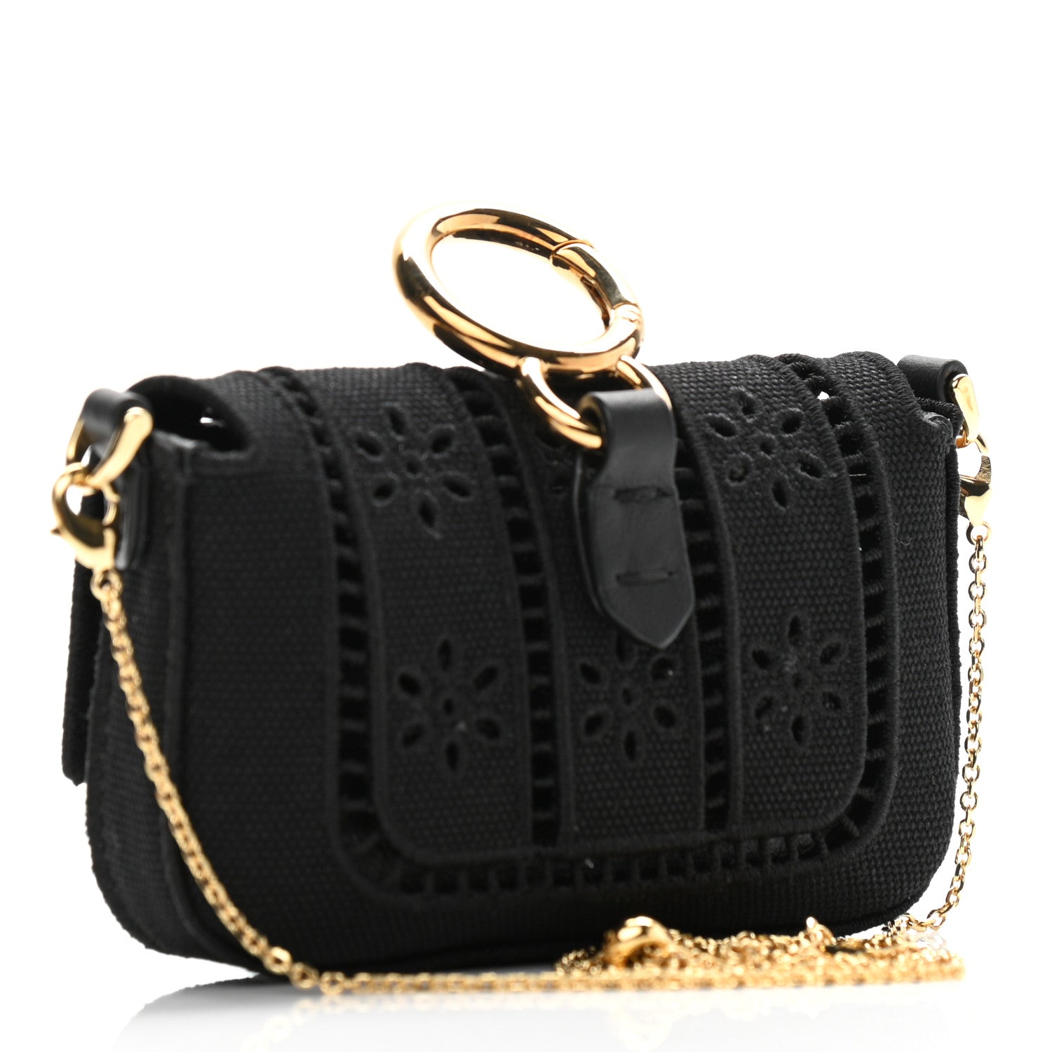 Fendi Canvas Embroidered Nano Baguette Charm Black 3 of 10