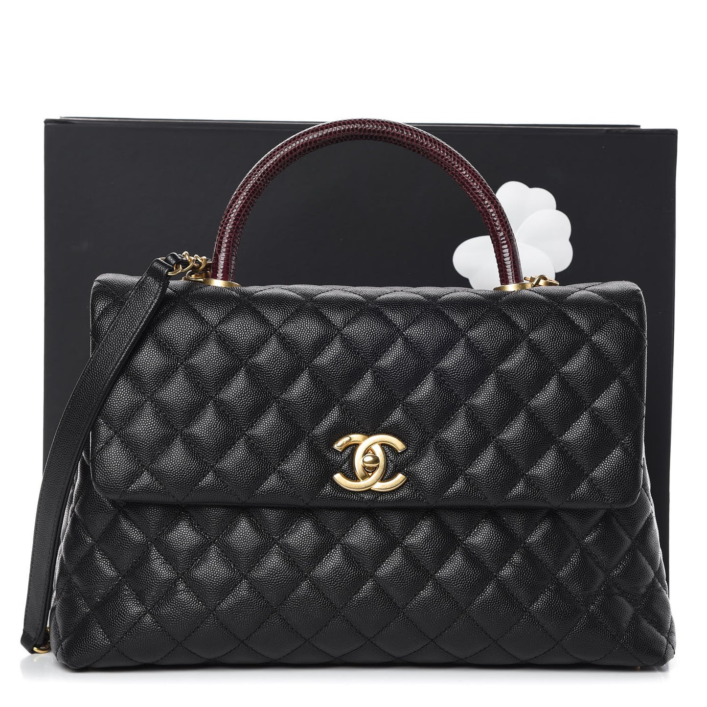 Caviar Lizard Quilted Medium Coco Handle Flap Black