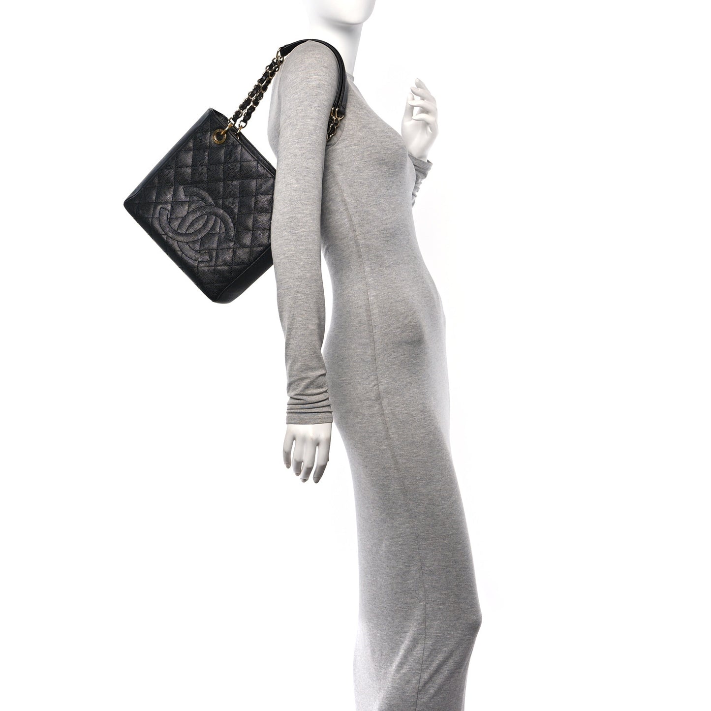 Caviar Quilted Petit Shopping Tote PST Black
