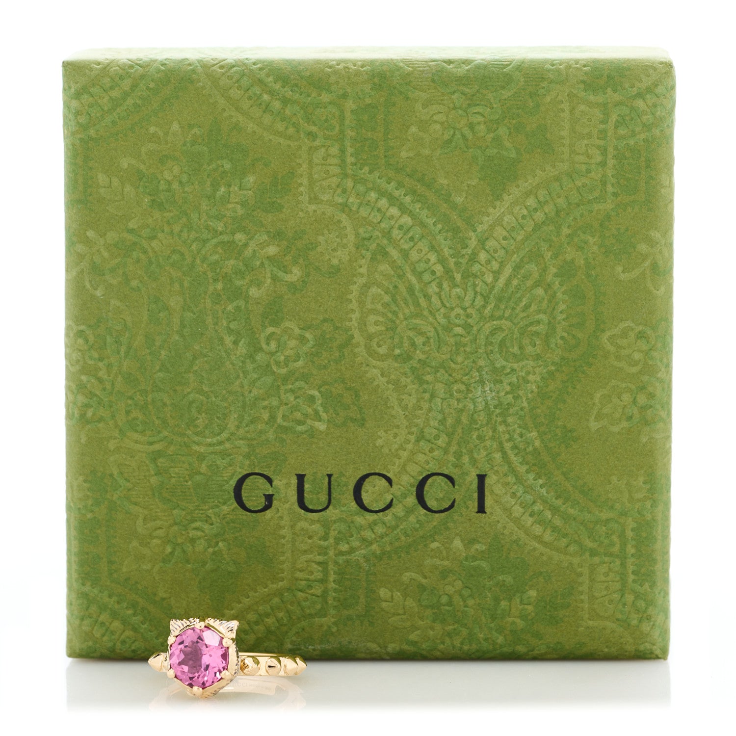 Gucci 18K Yellow Gold Pink Tourmaline Le Marché Des Merveilles Feline Ring 49 4.75 1 of 8