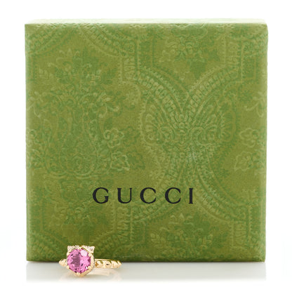 Gucci 18K Yellow Gold Pink Tourmaline Le Marché Des Merveilles Feline Ring 49 4.75 1 of 8