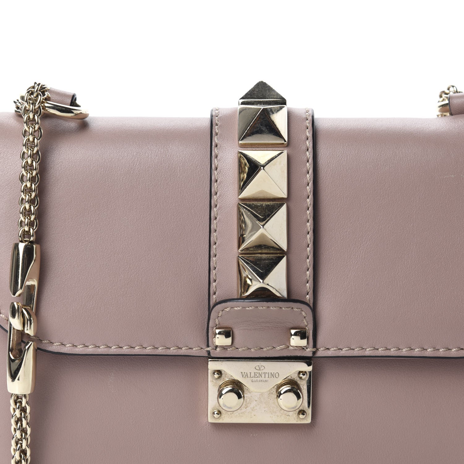 Valentino Garavani Vitello Small Glam Lock Rockstud Flap Poudre 14 of 14