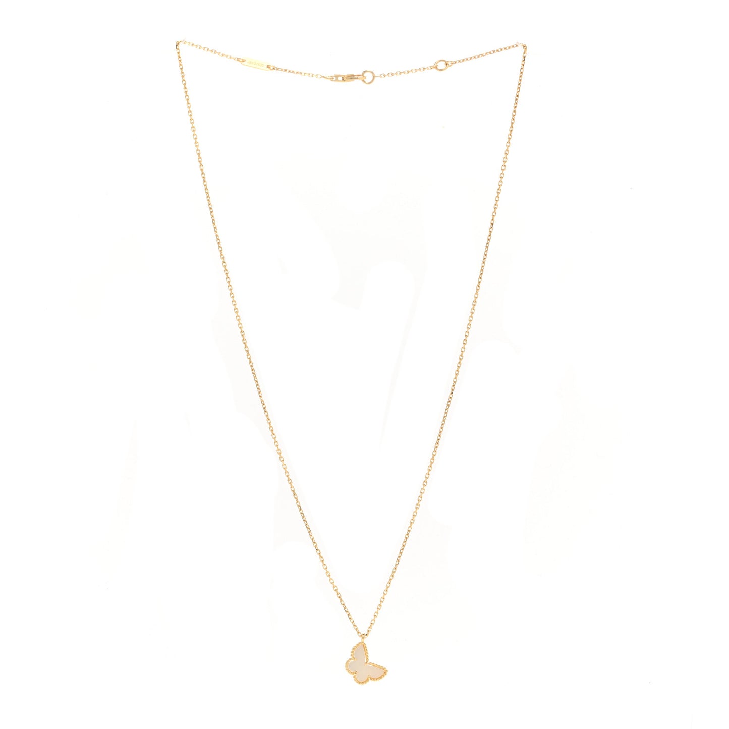 18K Yellow Gold Mother of Pearl Sweet Alhambra Butterfly Pendant Necklace