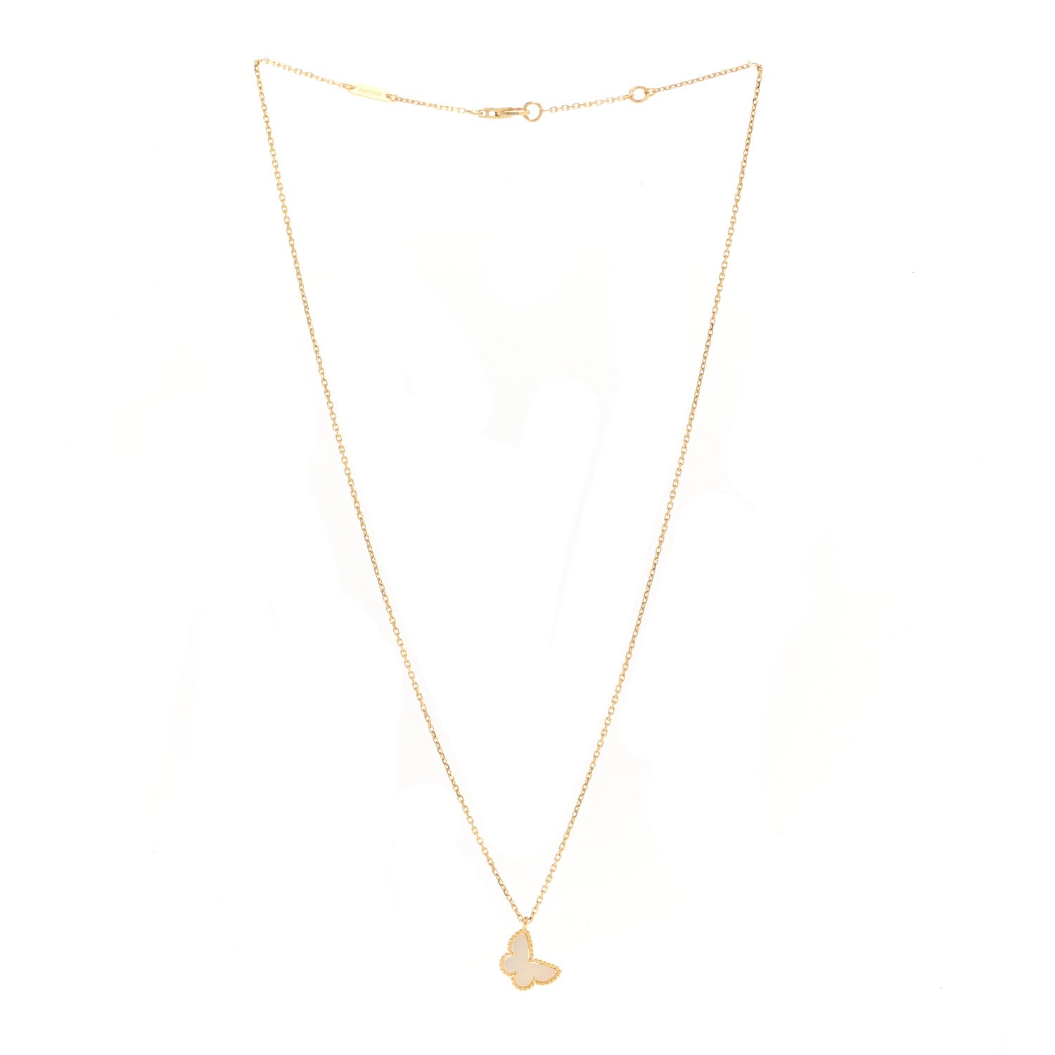 Van Cleef & Arpels 18K Yellow Gold Mother of Pearl Sweet Alhambra Butterfly Pendant Necklace 3 of 6